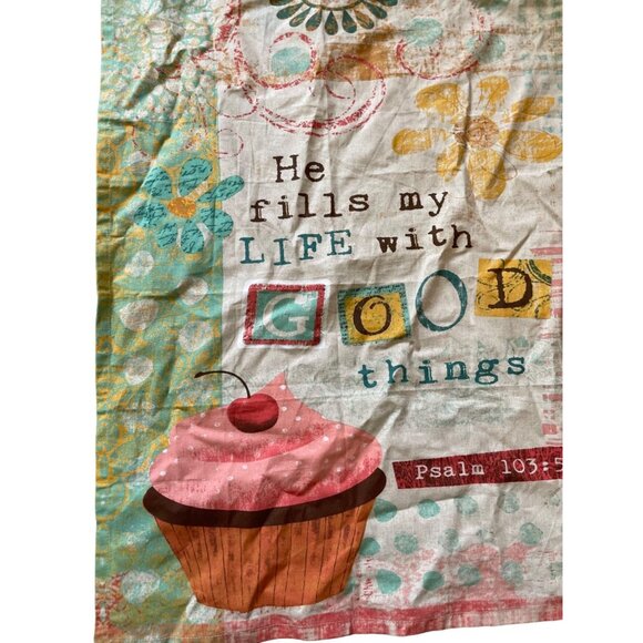 Decorative Cotton Tea Towel With Psalm 103:5 Quote & Cupcake Design Multicolor K - Picture 6 of 6